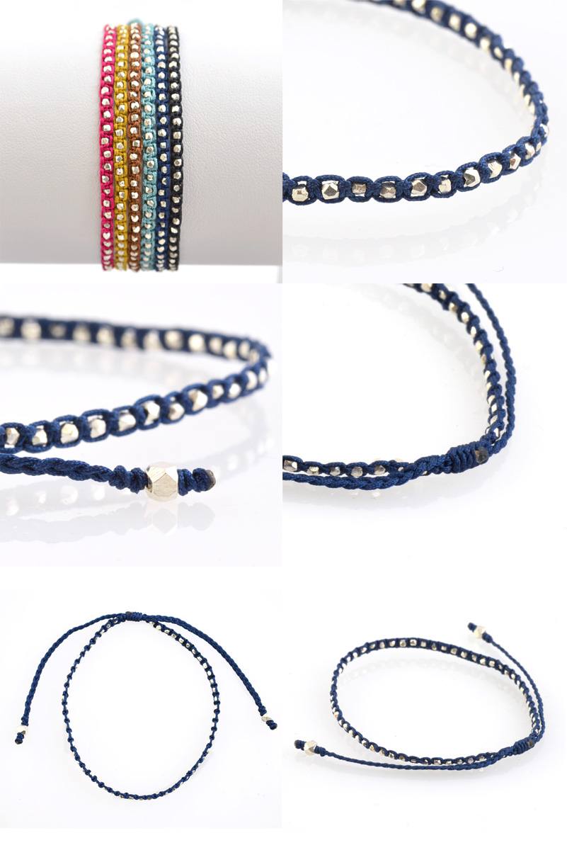 Pulsera de cordón muesca con cuentas de cuentas de plata de plata / Karen