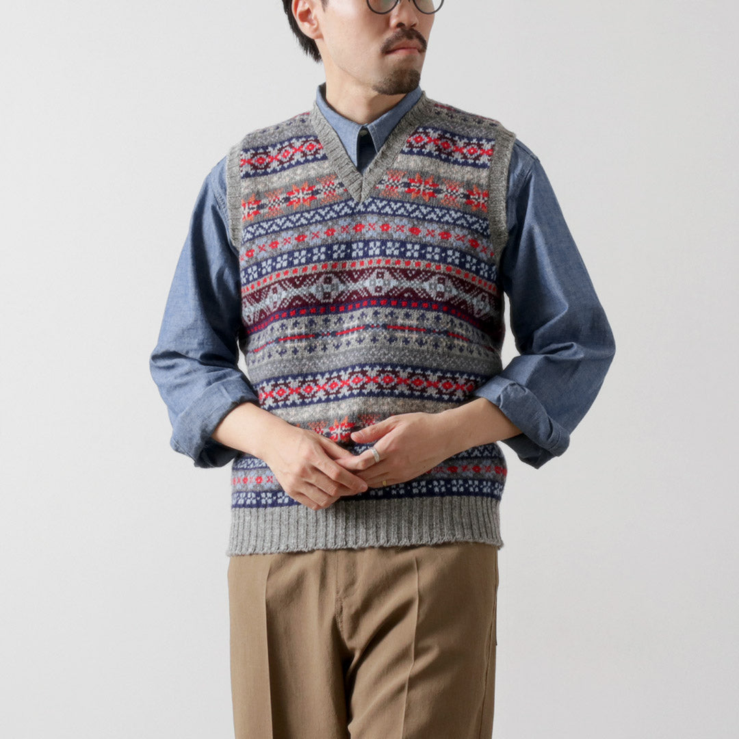 JAMIESONS / Gilet Col V Fair Isle