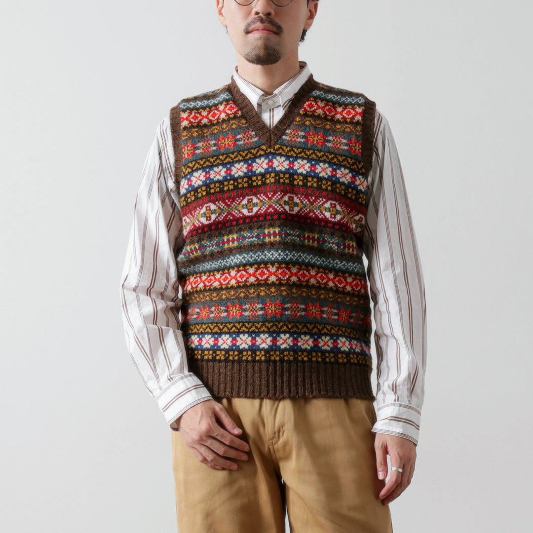 JAMIESONS / Gilet Col V Fair Isle