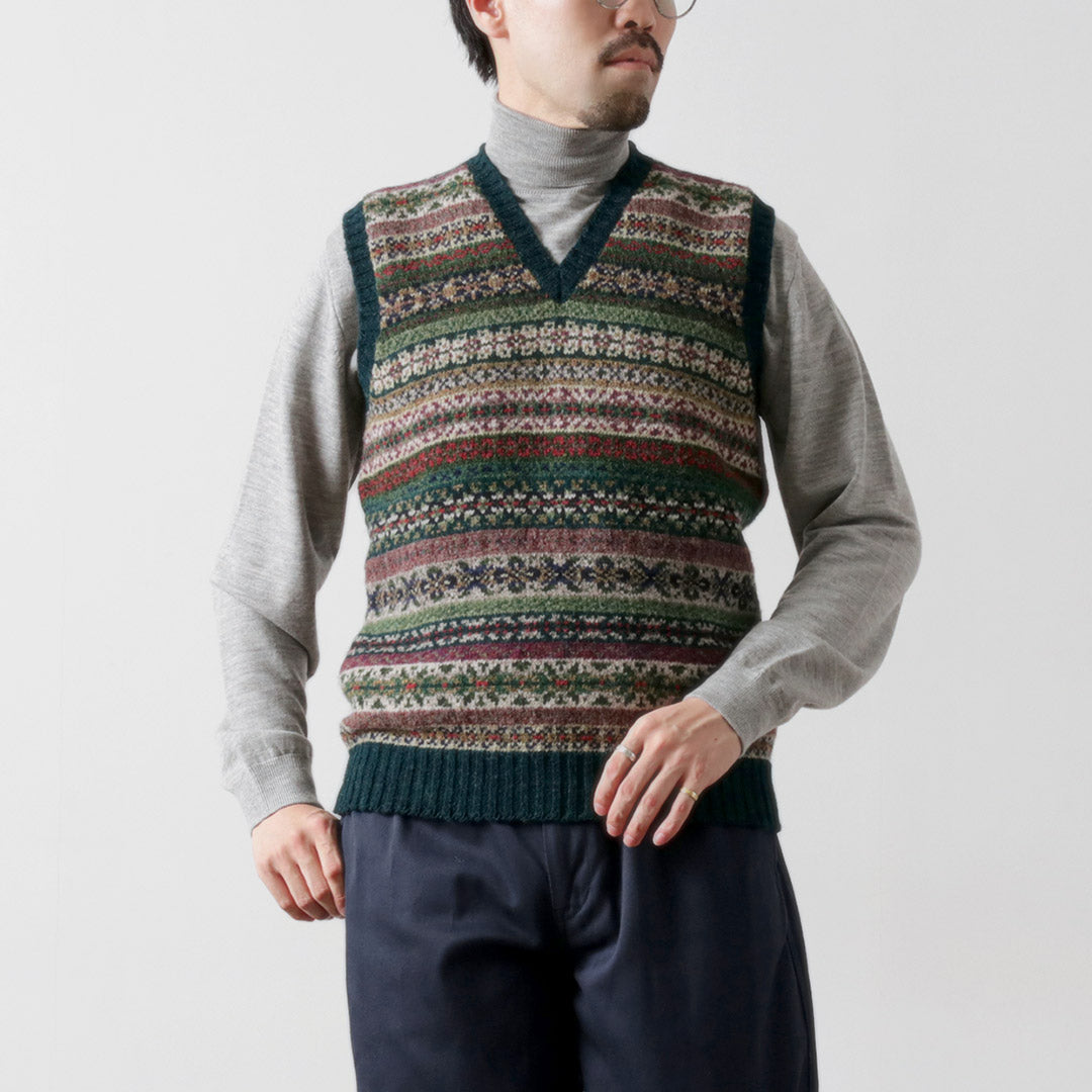 JAMIESONS / Gilet Col V Fair Isle