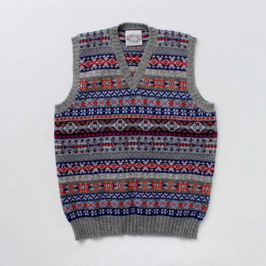 JAMIESONS / Gilet Col V Fair Isle