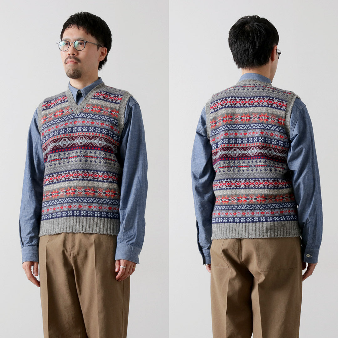 JAMIESONS / Gilet Col V Fair Isle
