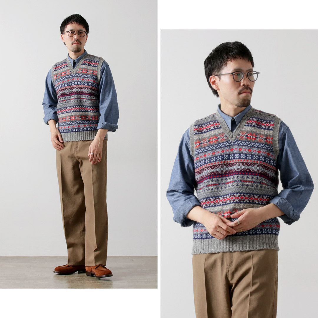 JAMIESONS / Gilet Col V Fair Isle