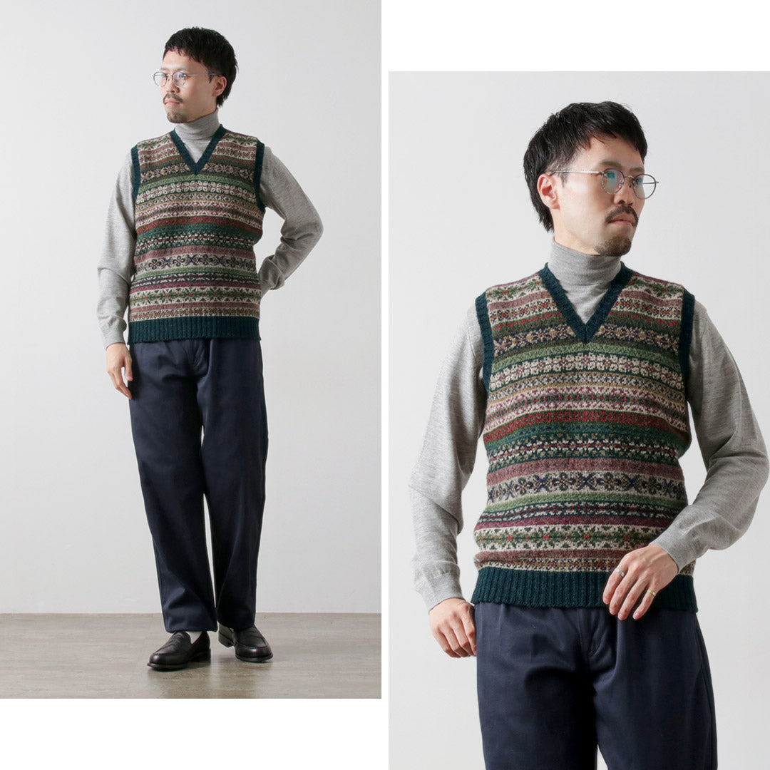 JAMIESONS / Gilet Col V Fair Isle