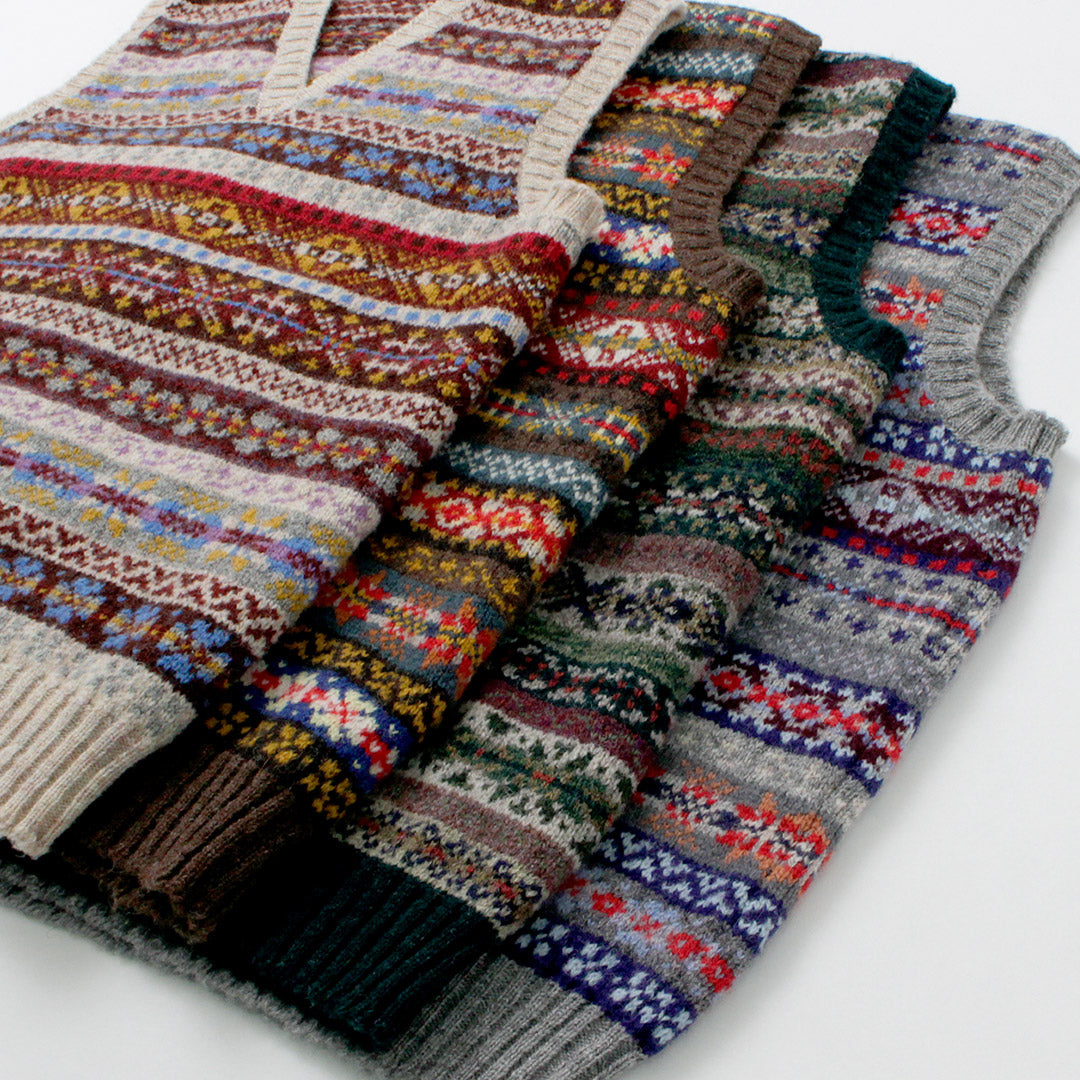 JAMIESONS / Gilet Col V Fair Isle
