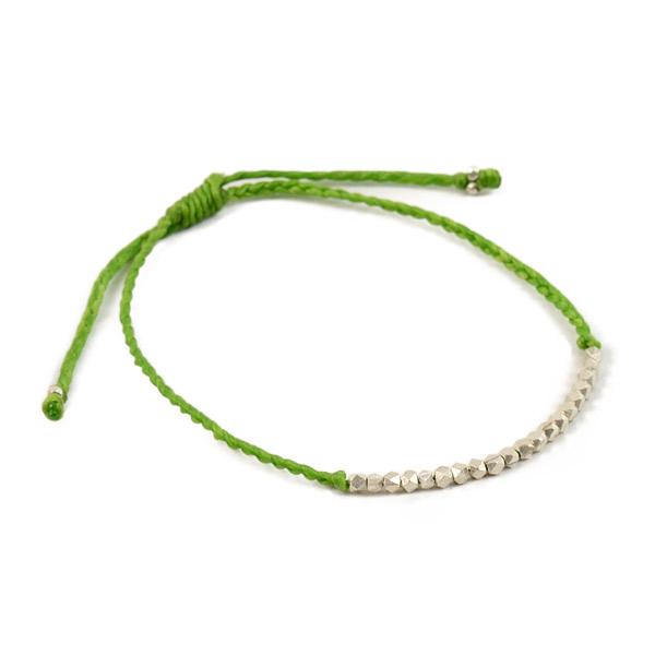 Phadua / Karen Silver Bead Wax Cord tobillera