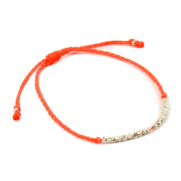 Phadua / Karen Silver Bead Wax Cord tobillera