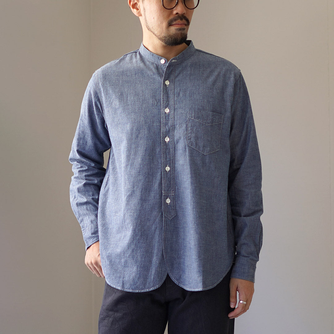 FOB FACTORY / F3428 셀비지 샴브레이 밴드 칼라 셔츠