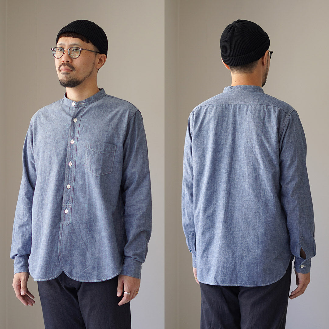 FOB FACTORY / F3428 셀비지 샴브레이 밴드 칼라 셔츠