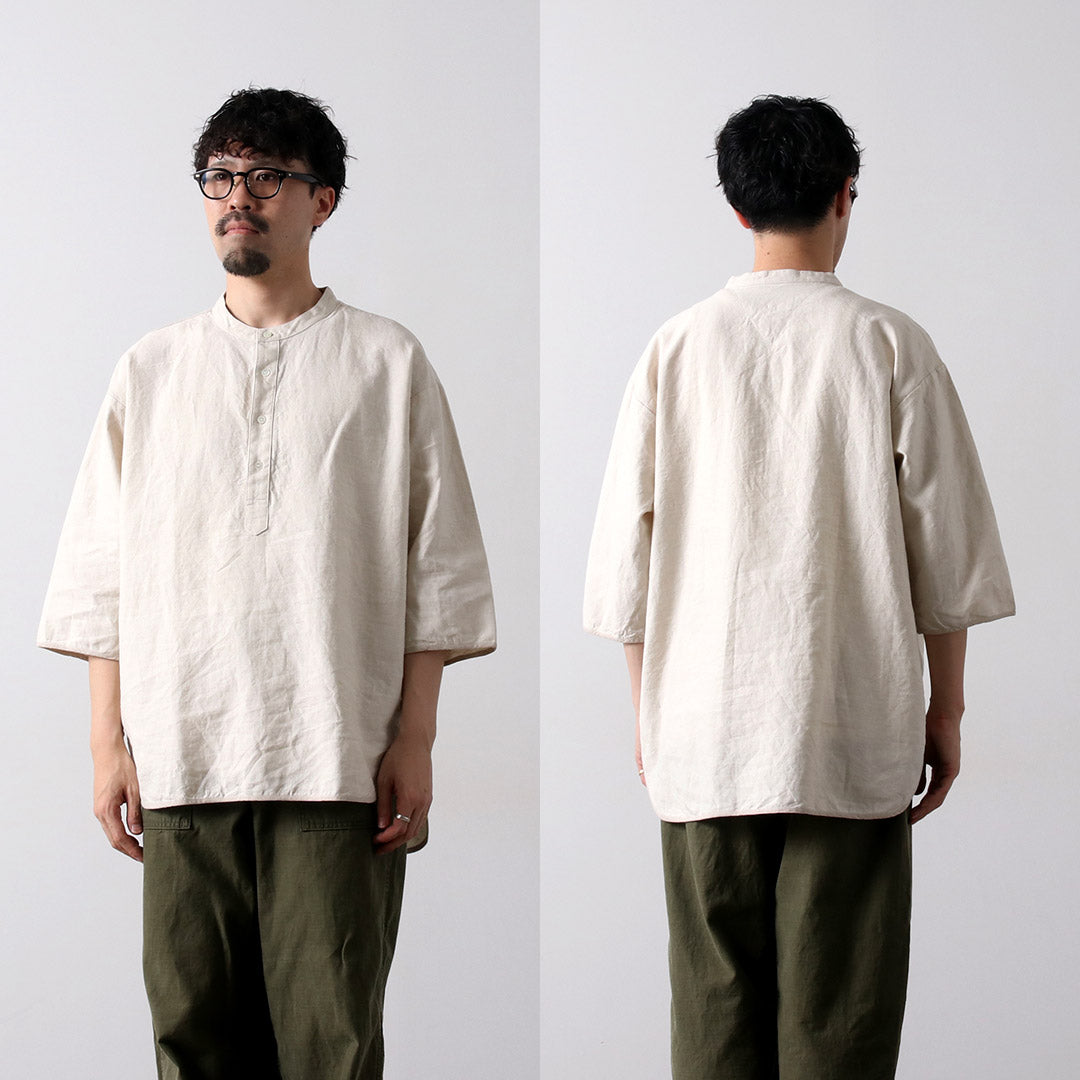 KEMA DESIGNS / Linen Cotton Cloth Henry Neck T-Shirt