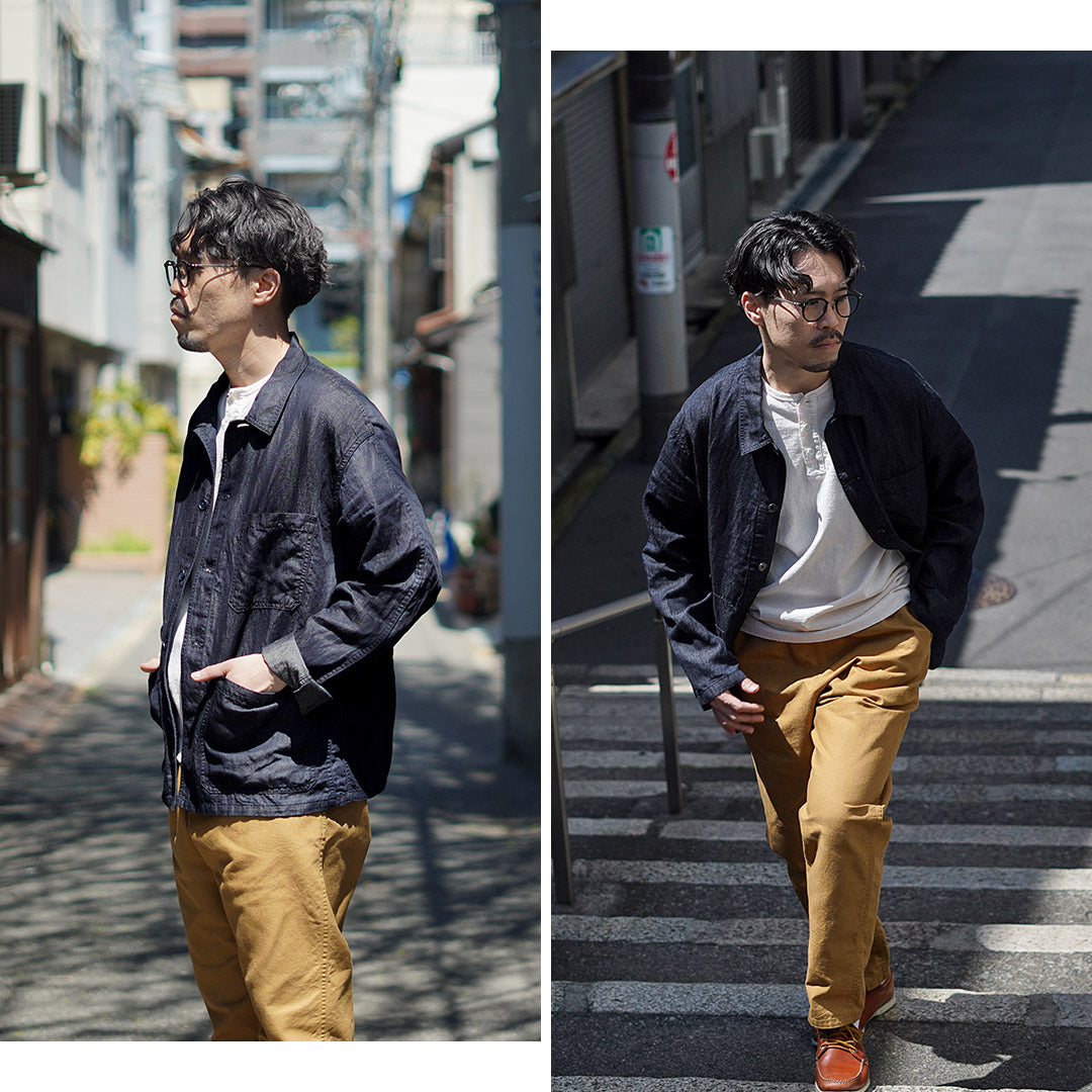 JAPAN BLUE JEANS / RJB7070 Chaqueta overol francesa de mezclilla de lino y algodón