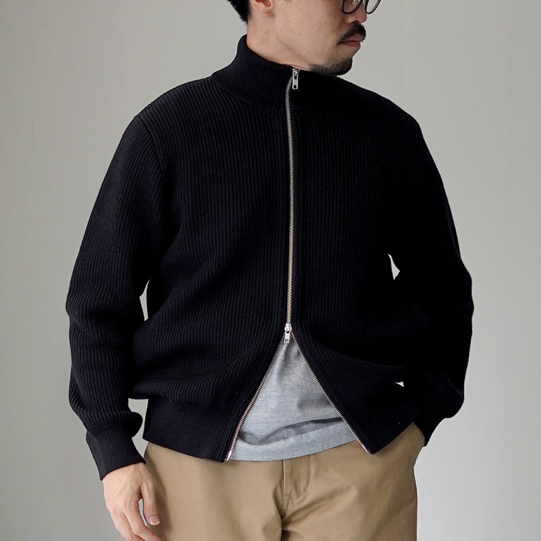 YONETOMI NEW BASIC / Blouson en maille côtelée de laine extra fine