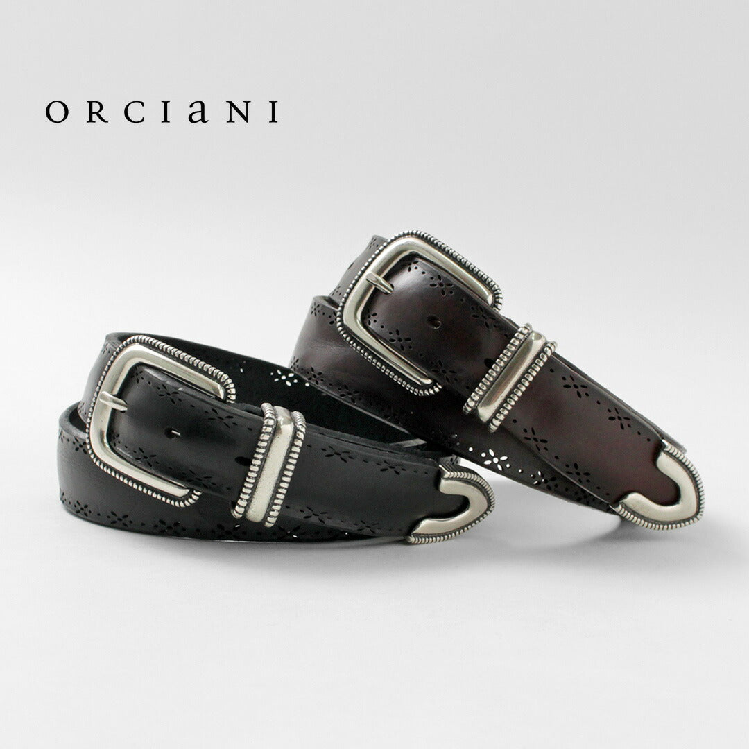 ORCIANI / Bull 메탈 팁이 있는 소프트 펀치 가죽 벨트