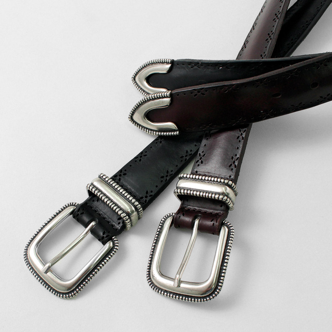 ORCIANI / Bull 메탈 팁이 있는 소프트 펀치 가죽 벨트