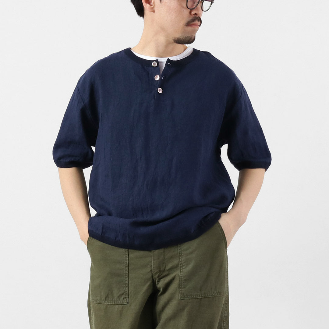 RE MADE IN TOKYO JAPAN / French Linen Henley-Neck T-Shirt