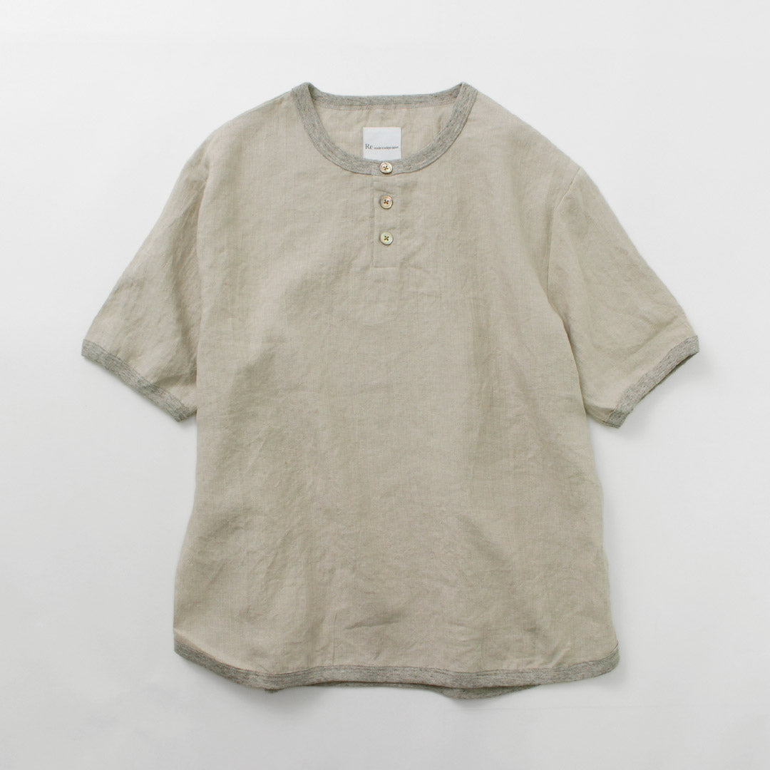 RE MADE IN TOKYO JAPAN / French Linen Henley-Neck T-Shirt