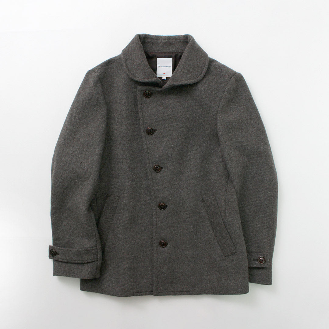 RE MADE IN TOKYO JAPAN / Wool Melton Stand-Up Collar Pea Coat