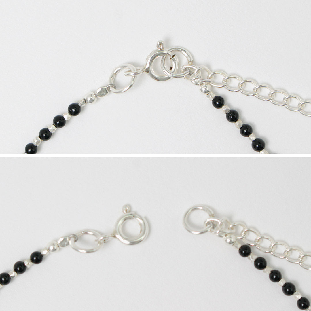 CHALISA T.. / Black onyx beads silver ball chain necklace 925 silver