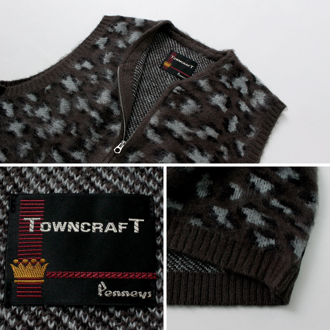 TOWNCRAFT / 毛茸茸的复古图案拉链背心