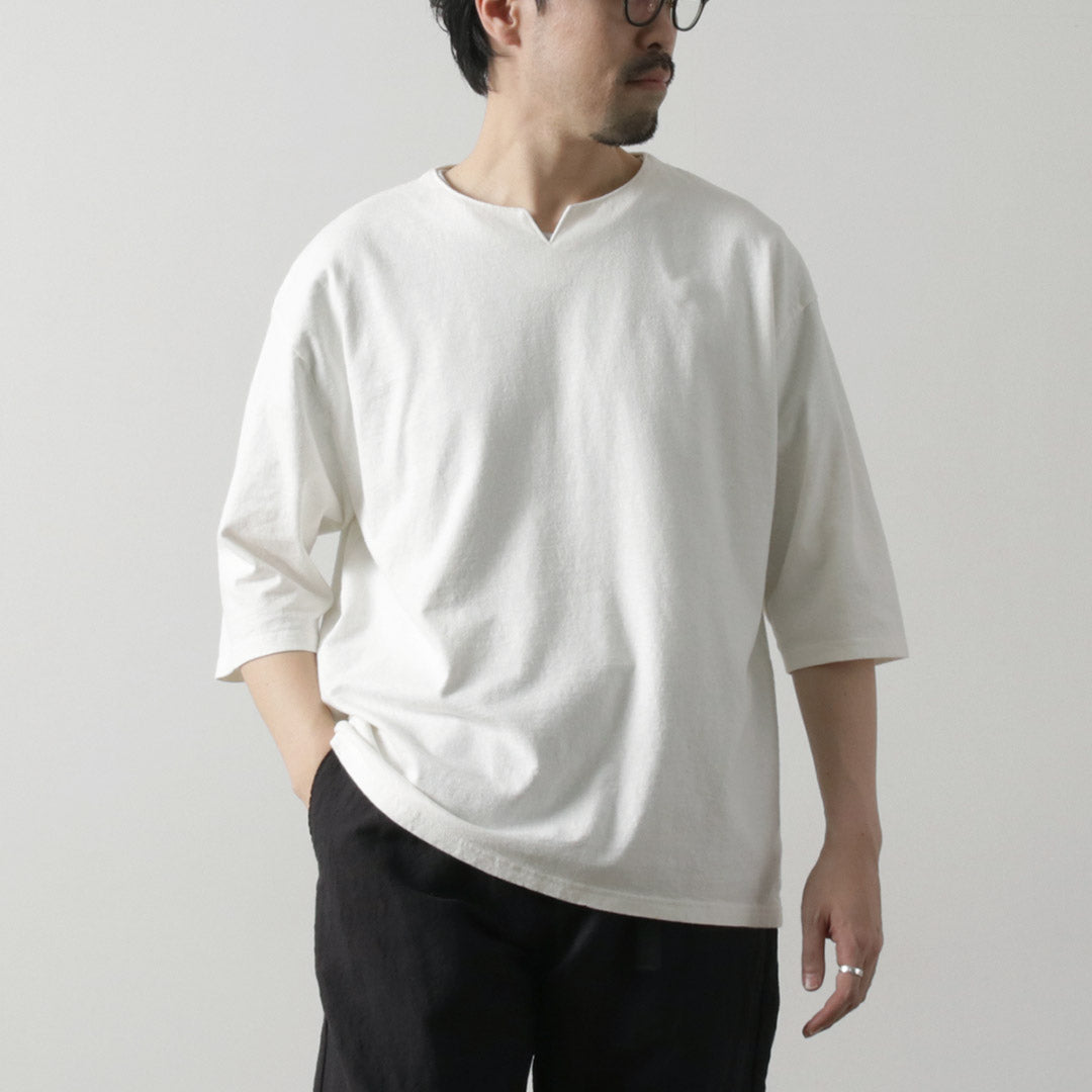 KEMA DESIGNS / Hemp Cotton Key-Neck T-Shirt