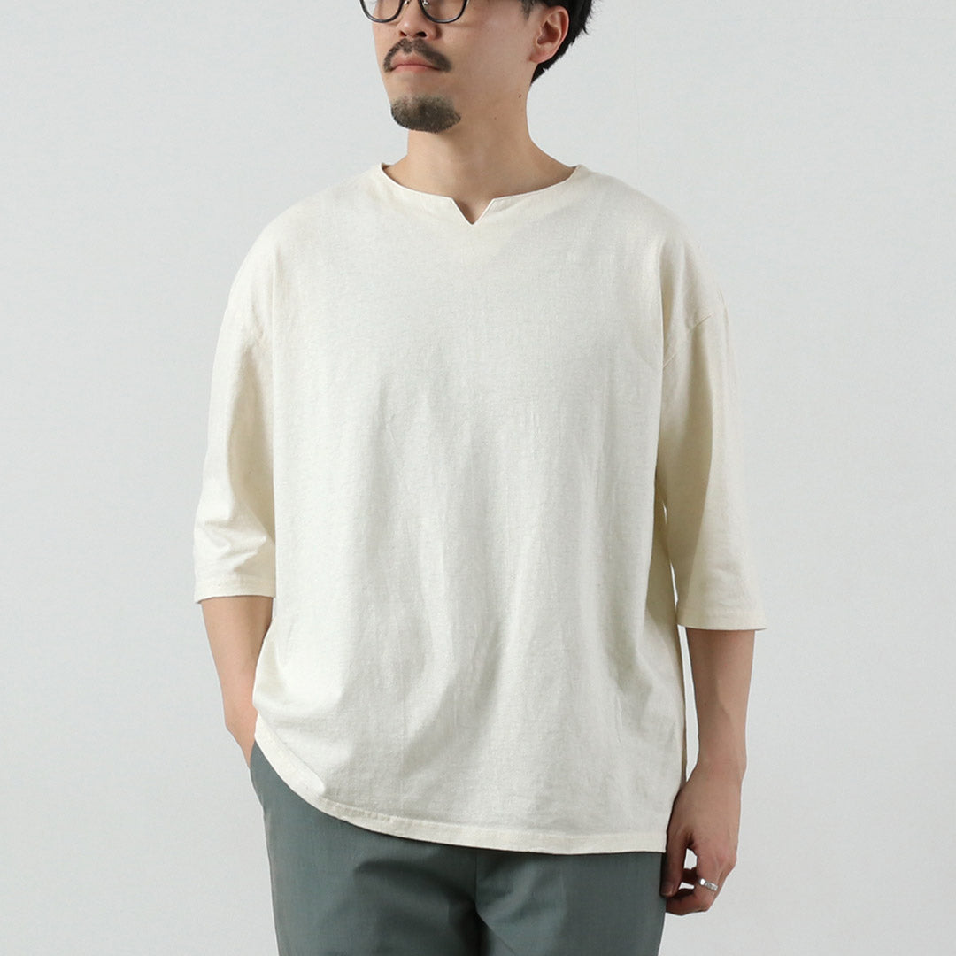 KEMA DESIGNS / Hemp Cotton Key-Neck T-Shirt