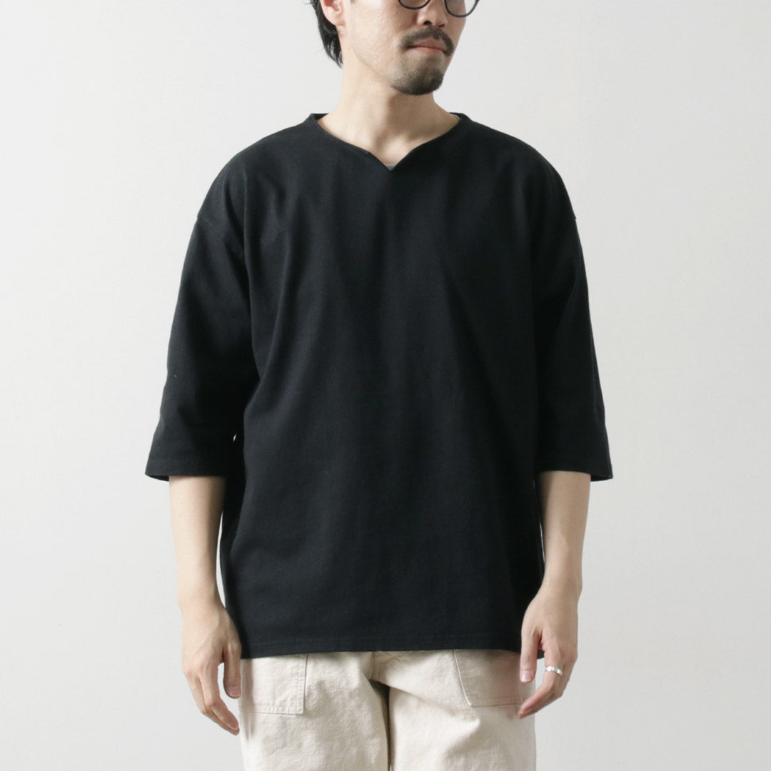 KEMA DESIGNS / Hemp Cotton Key-Neck T-Shirt