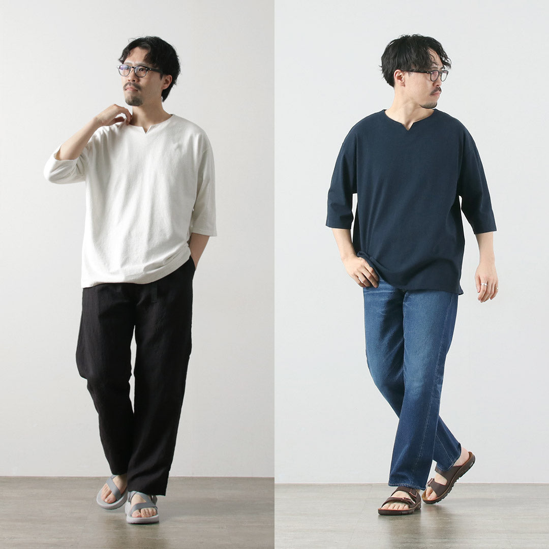 KEMA DESIGNS / Hemp Cotton Key-Neck T-Shirt