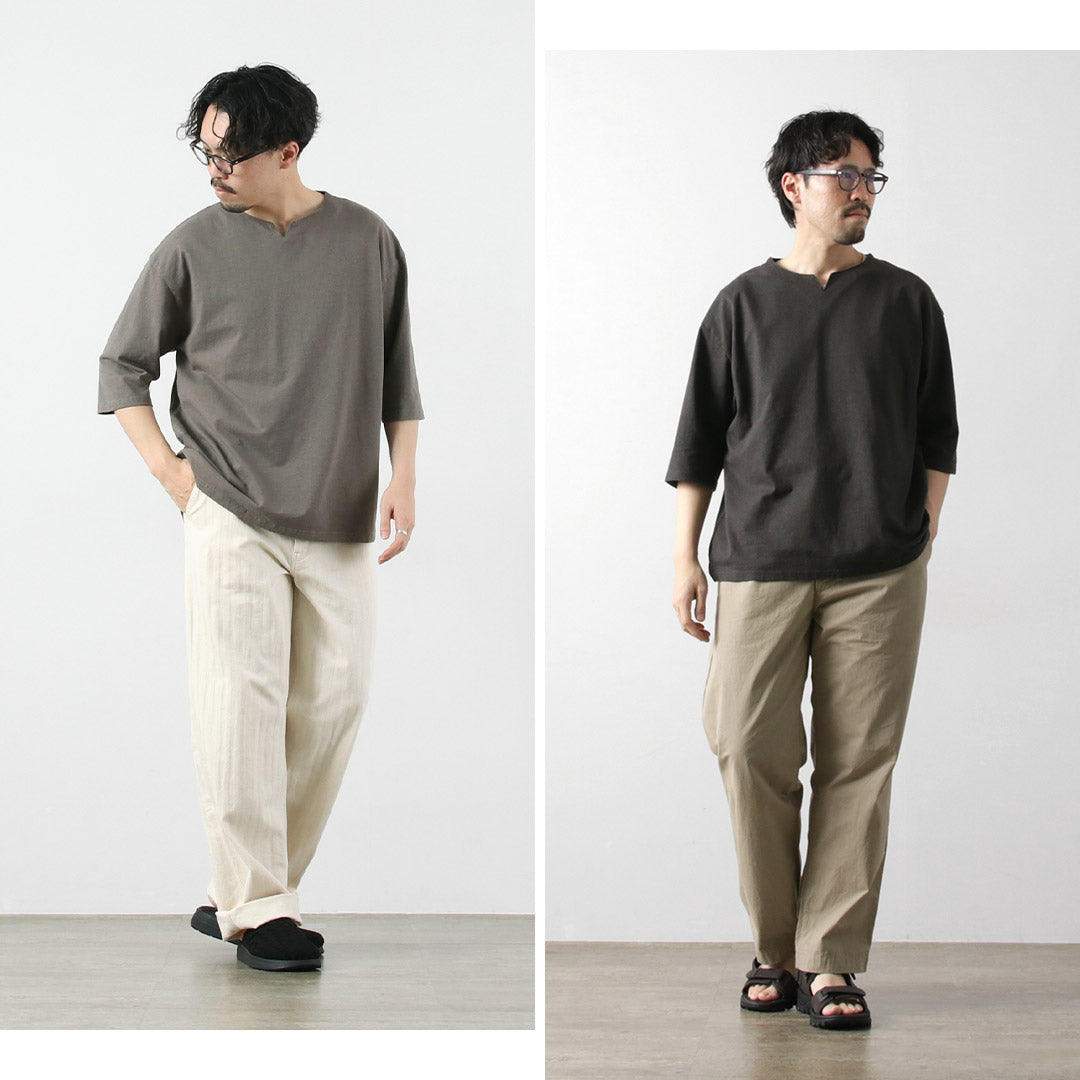 KEMA DESIGNS / Hemp Cotton Key-Neck T-Shirt