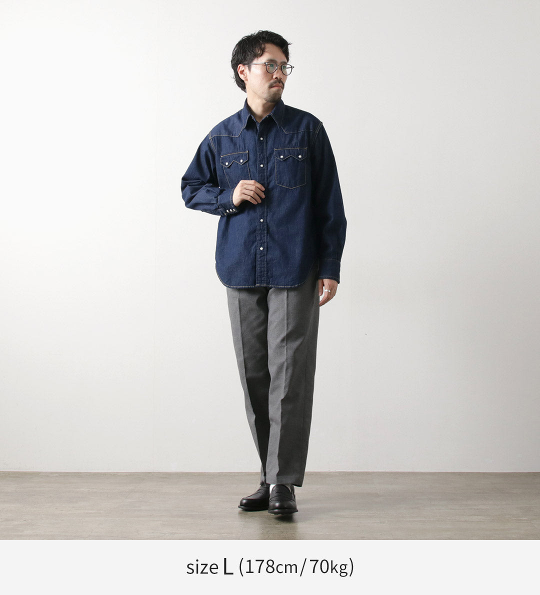 REMI RELIEF / Camisa vaquera vaquera con solapa de dientes de sierra de 8,5 oz