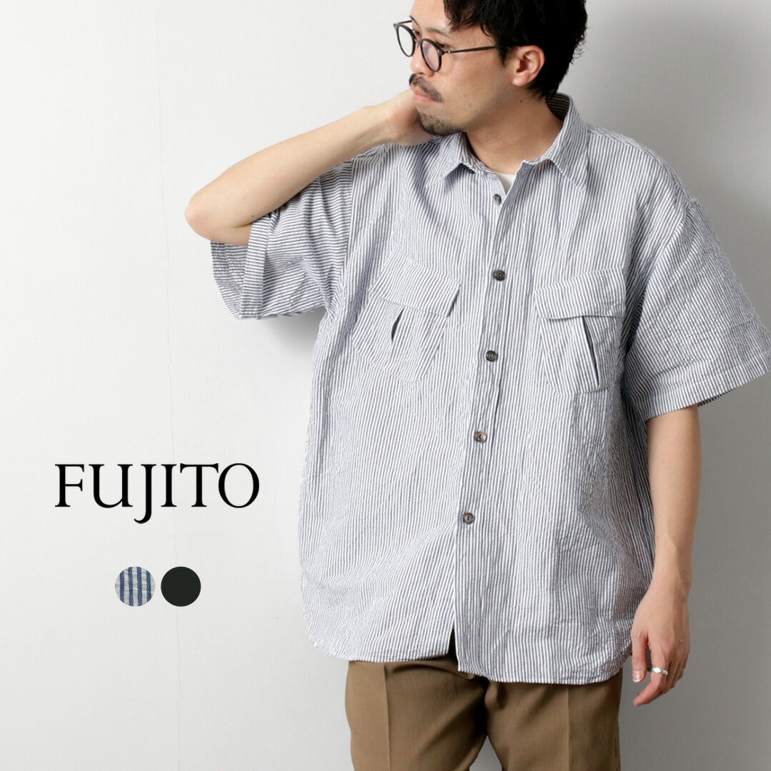 FUJITO / 리넨 코튼 시어서커 퍼티그 셔츠