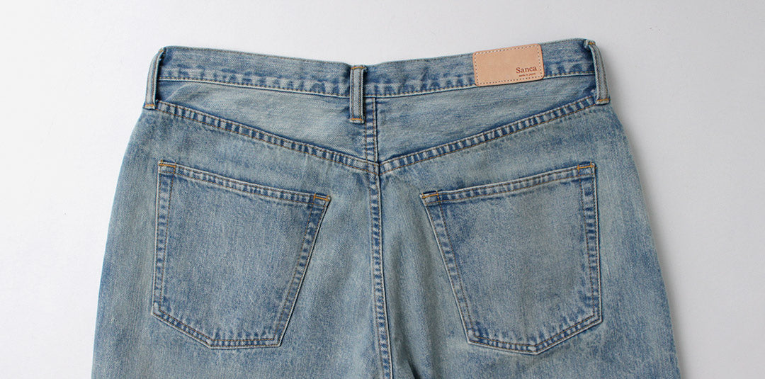 SANCA / Pantalones 5P cónicos de mezclilla de 14 oz lavados con hielo