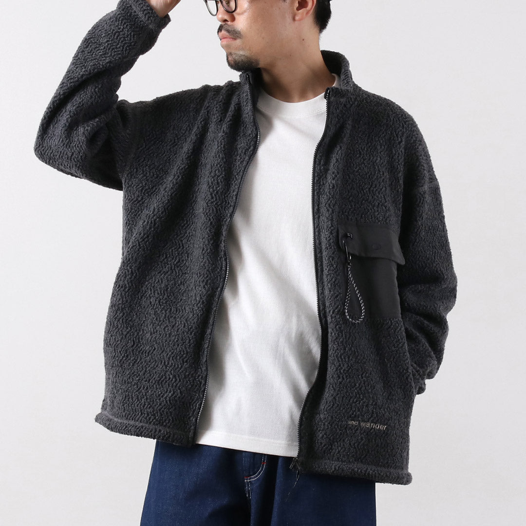 AND WANDER / Veste Re-Wool Jacquard Stand Zip