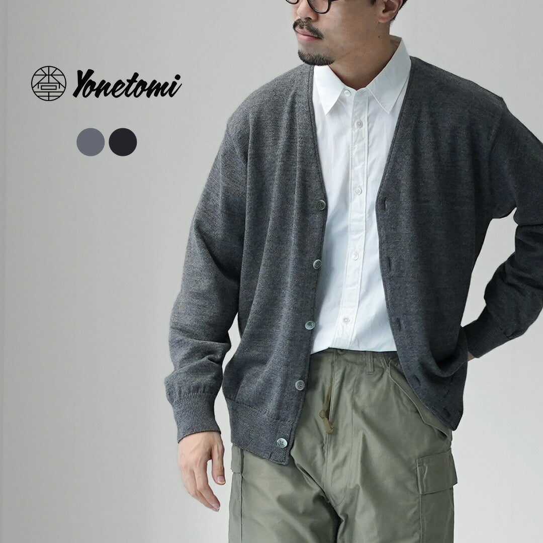 YONETOMI NEW BASIC / Cardigan américain en tricot de laine et de coton