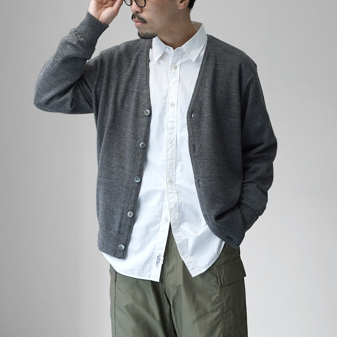 YONETOMI NEW BASIC / Cardigan américain en tricot de laine et de coton