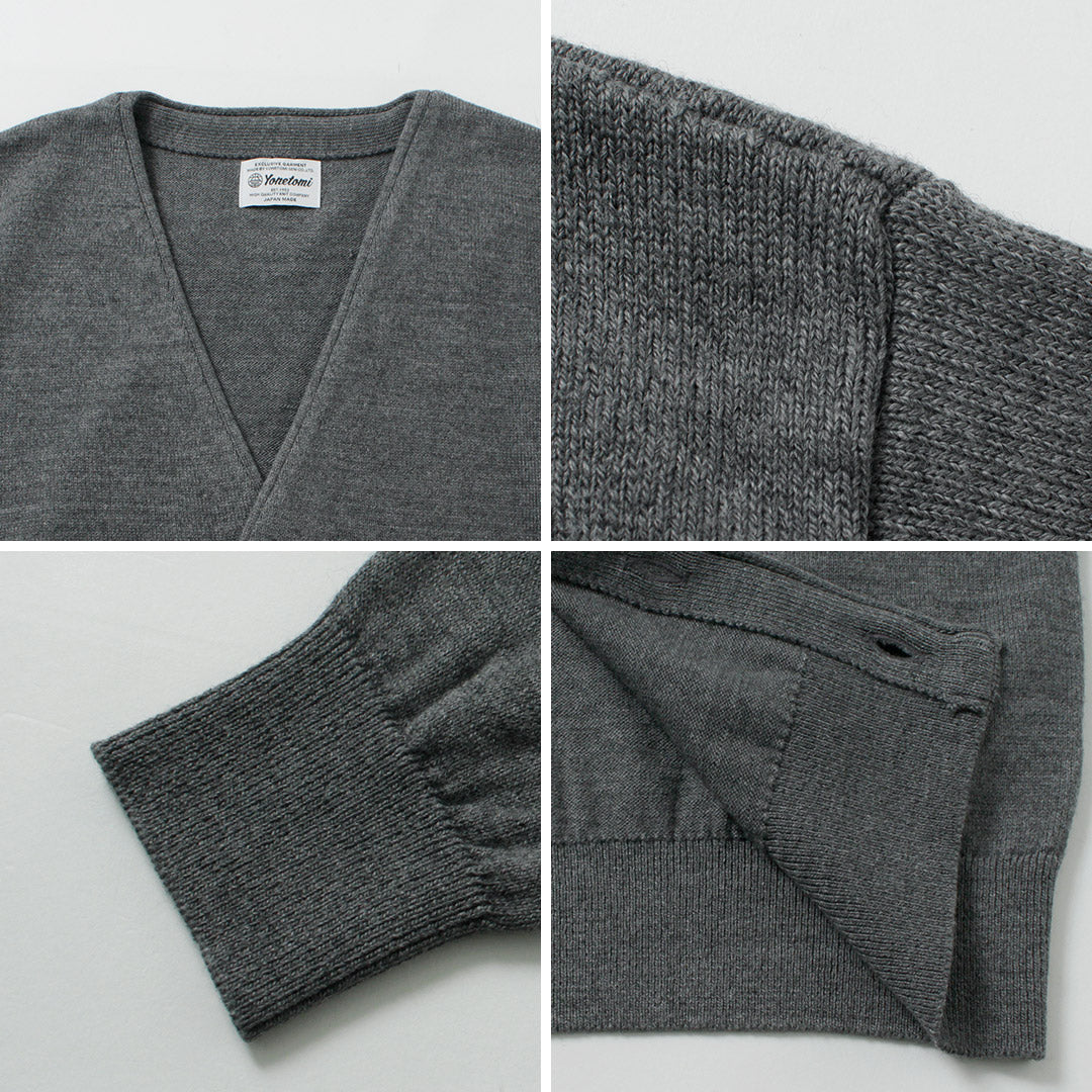 YONETOMI NEW BASIC / Cardigan américain en tricot de laine et de coton
