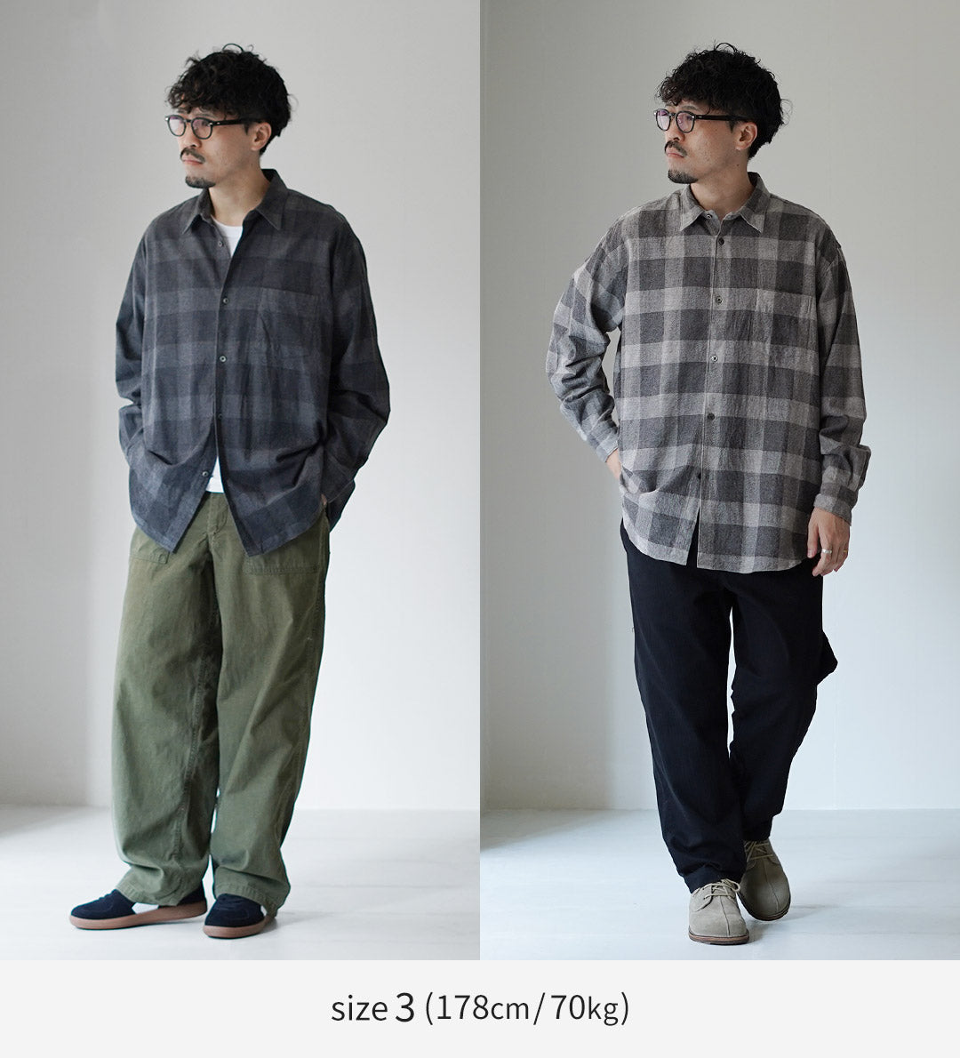 FUJITO / Cotton/Yak Block Plaid Big Size Shirt