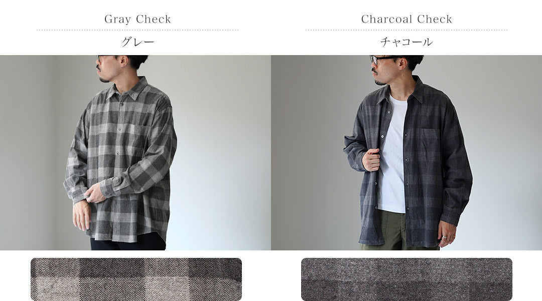 FUJITO / Cotton/Yak Block Plaid Big Size Shirt