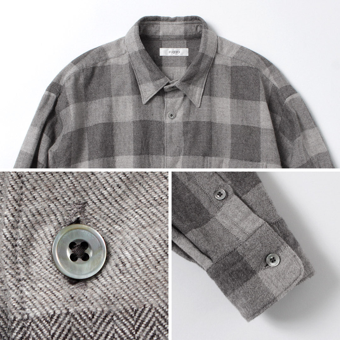 FUJITO / Cotton/Yak Block Plaid Big Size Shirt