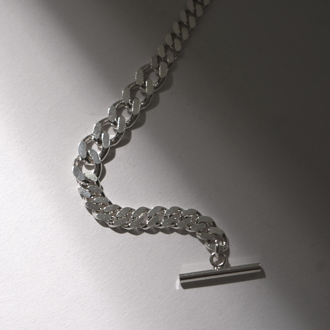 TMW / Pulsera mixta de cadena curva de plata de ley
