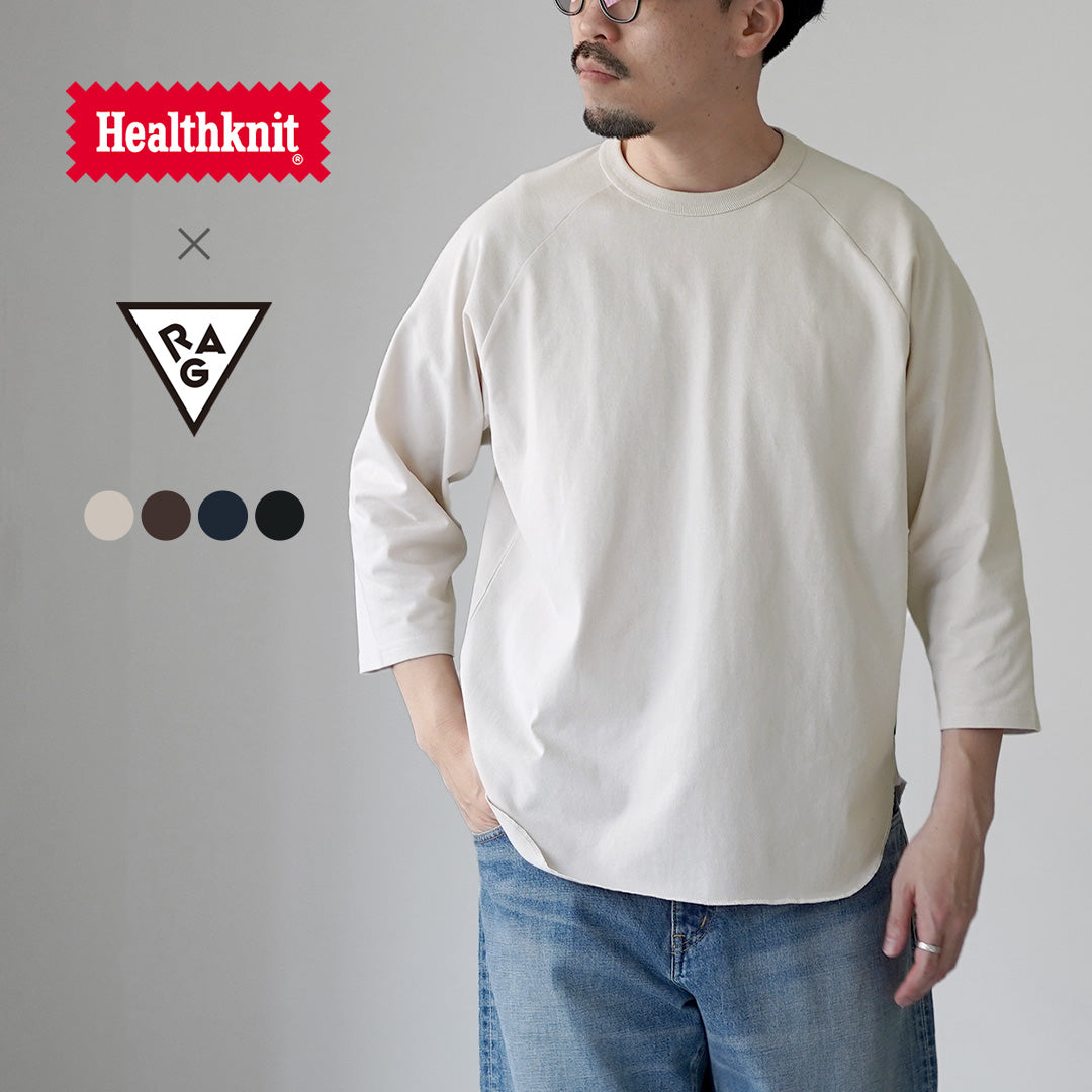 HEALTHKNIT / HEALTHKNIT × RAG T-shirt exclusif à manches 3/4 et col rond raglan Jersey sec à extrémités ouvertes Finition désodorisante antibactérienne
