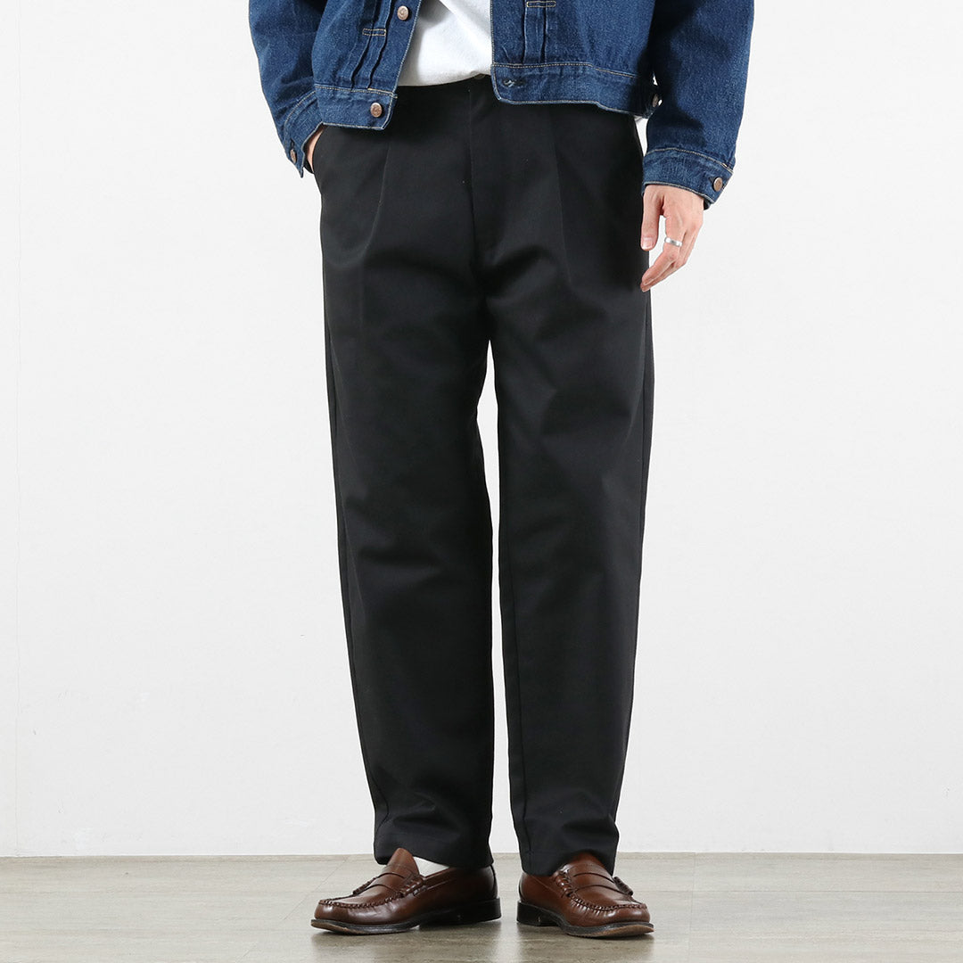 UNIVERSAL OVERALL / Heritage T/C Pantalones relajados de 1 pliegue Chinos con lavado biológico Stone Carver