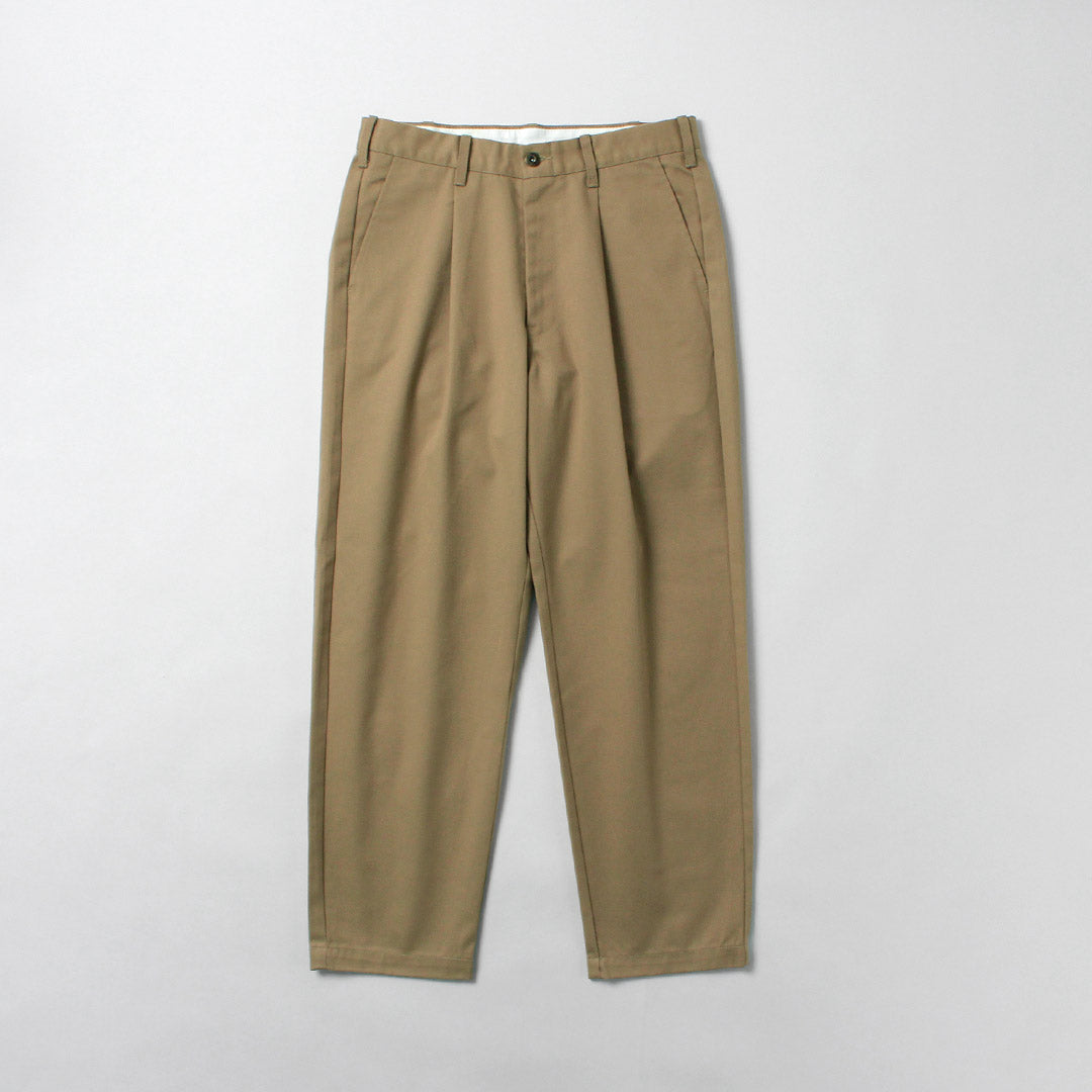 UNIVERSAL OVERALL / Heritage T/C Pantalones relajados de 1 pliegue Chinos con lavado biológico Stone Carver