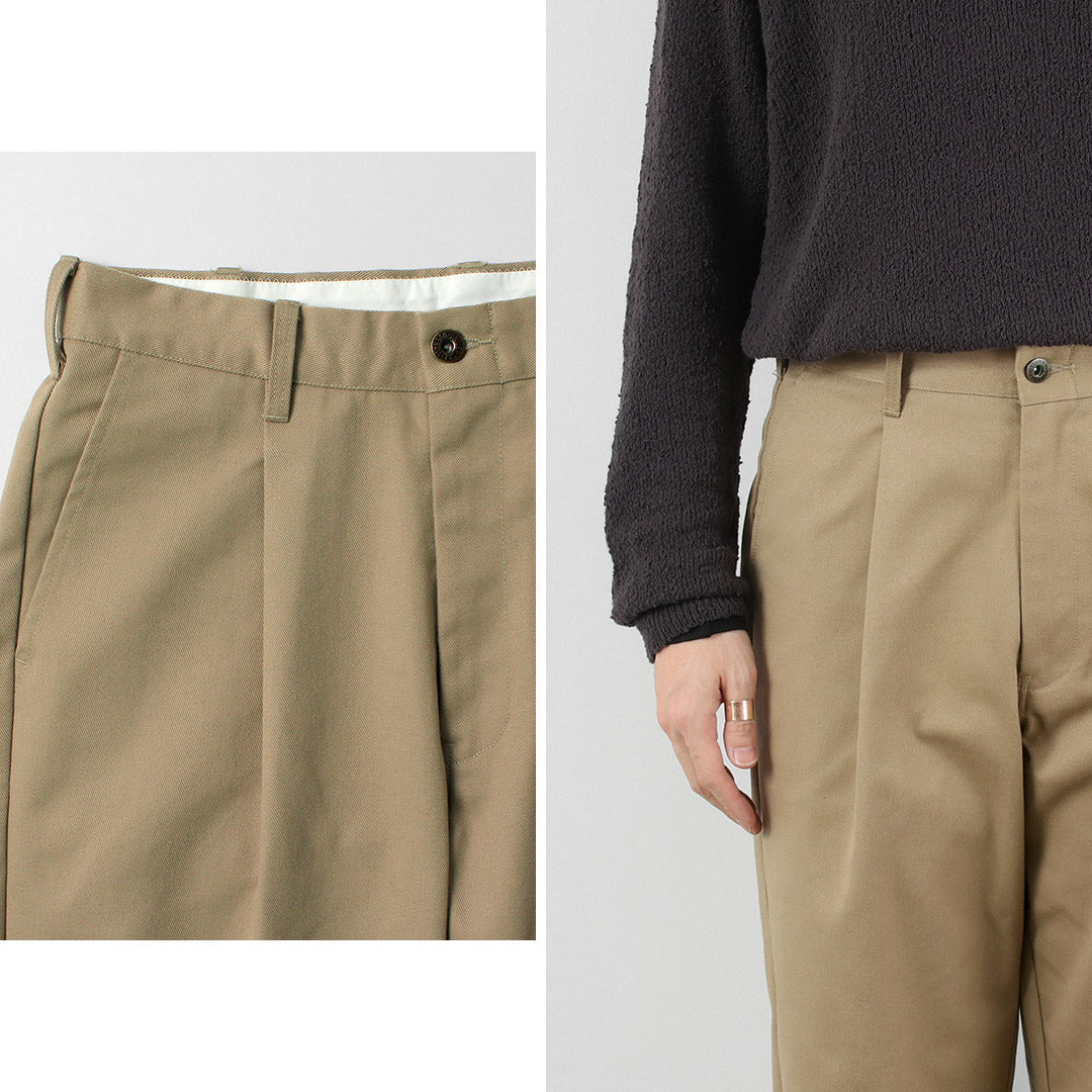 UNIVERSAL OVERALL / Heritage T/C Pantalones relajados de 1 pliegue Chinos con lavado biológico Stone Carver