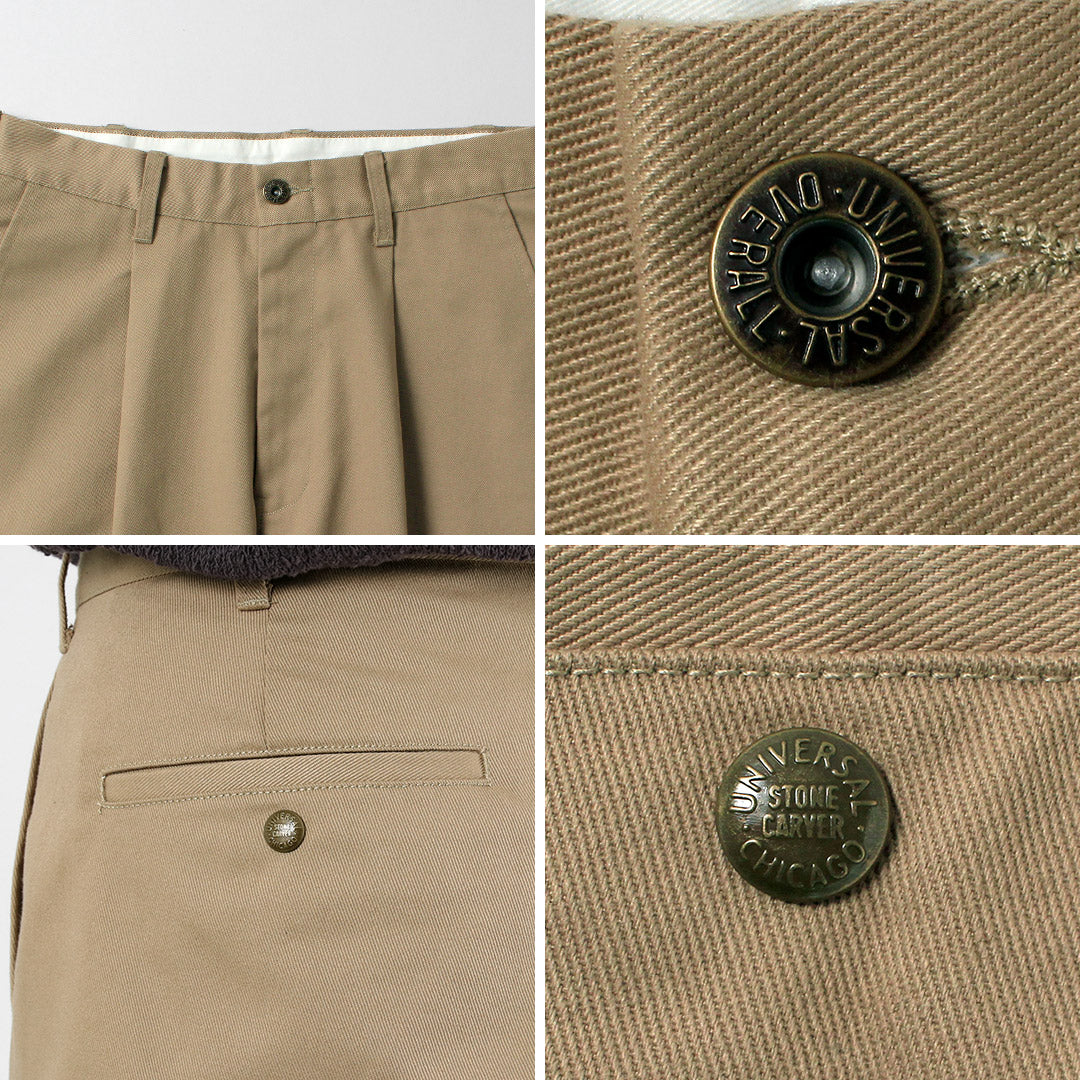 UNIVERSAL OVERALL / Heritage T/C Pantalones relajados de 1 pliegue Chinos con lavado biológico Stone Carver