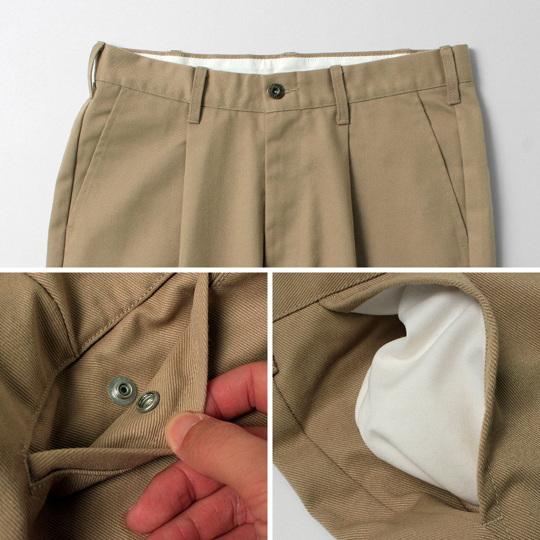 UNIVERSAL OVERALL / Heritage T/C Pantalones relajados de 1 pliegue Chinos con lavado biológico Stone Carver