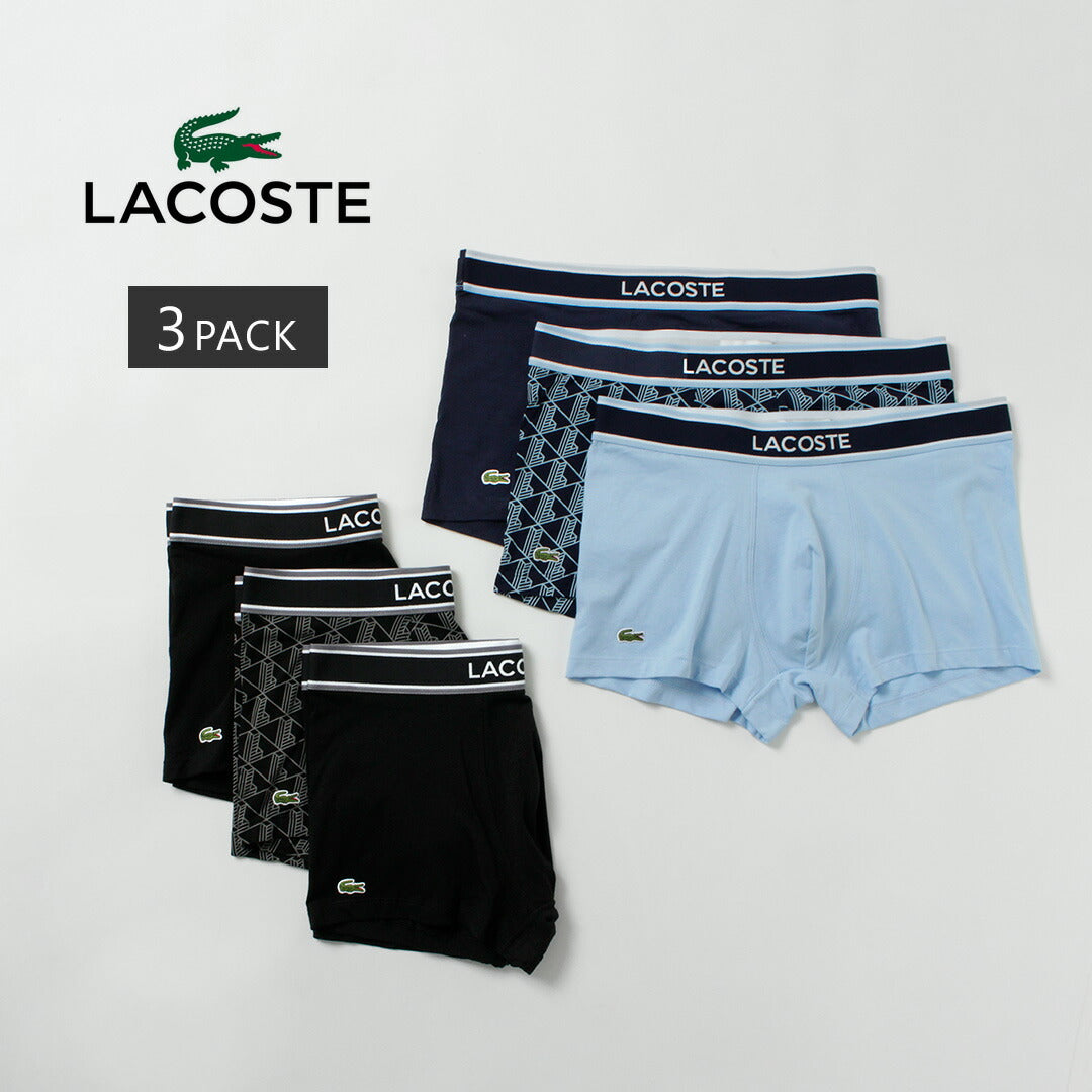 LACOSTE / Lot de 3 boxers en coton stretch monogramme et uni