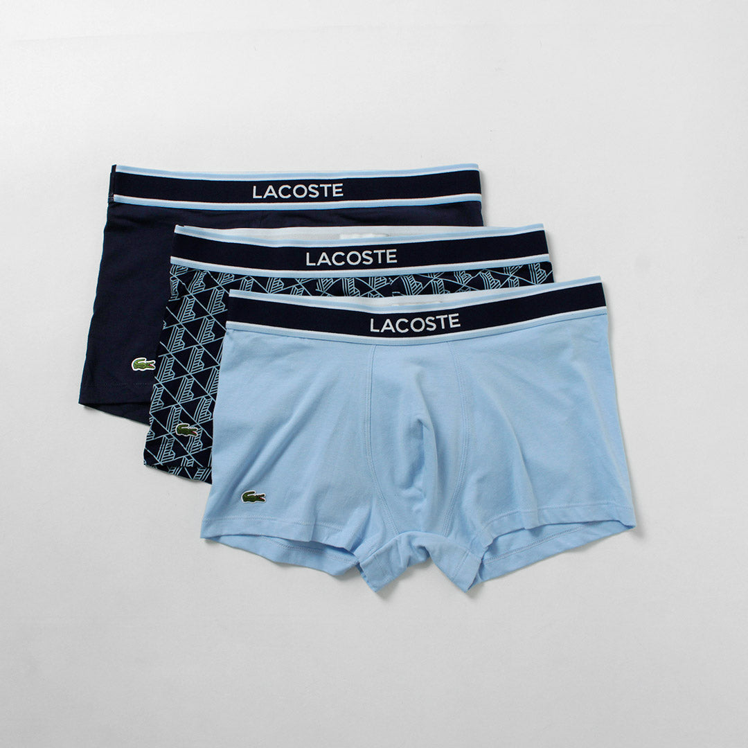 LACOSTE / Lot de 3 boxers en coton stretch monogramme et uni