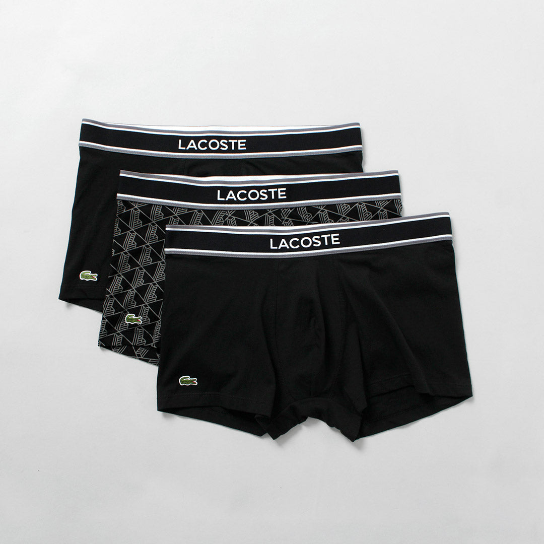 LACOSTE / Lot de 3 boxers en coton stretch monogramme et uni