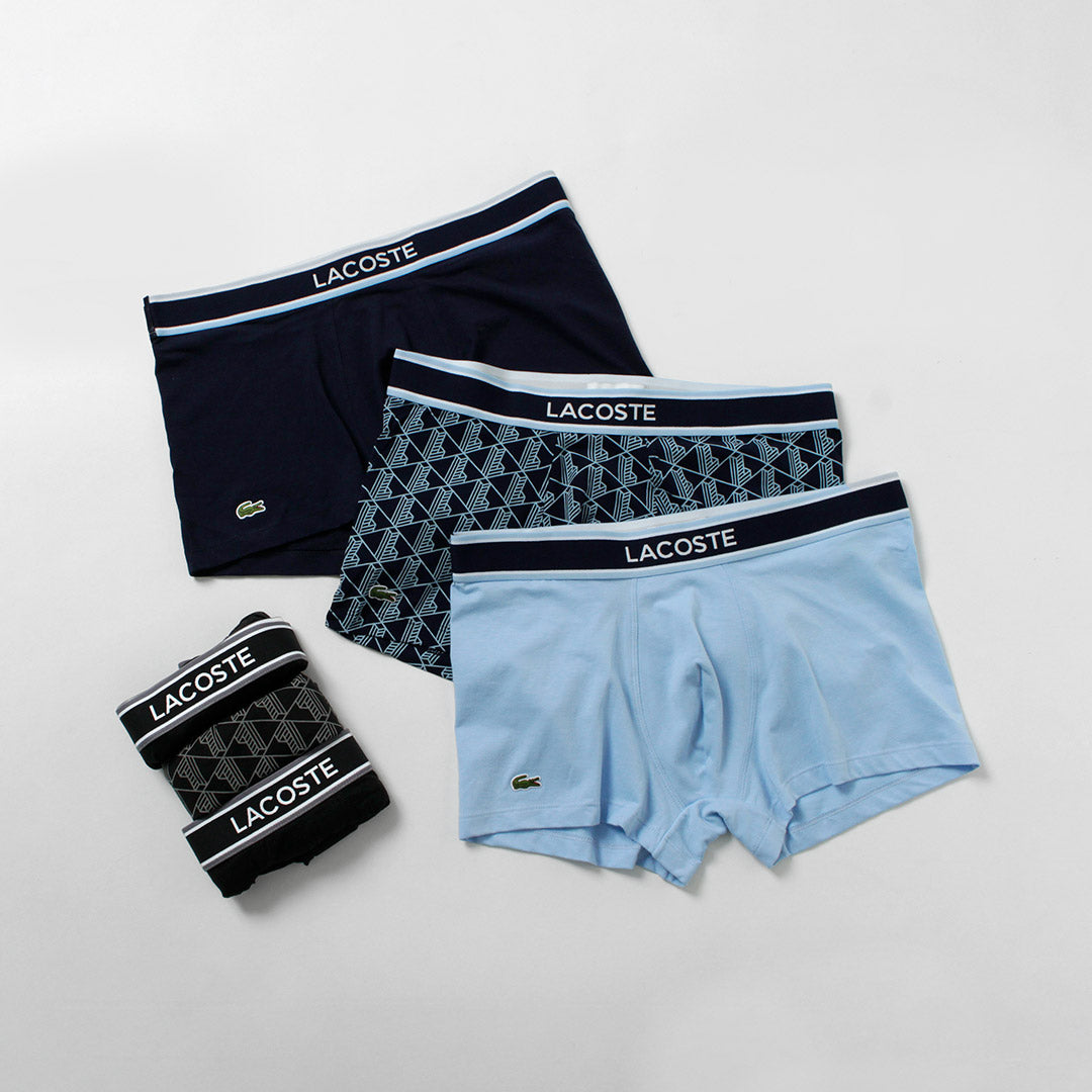 LACOSTE / Lot de 3 boxers en coton stretch monogramme et uni