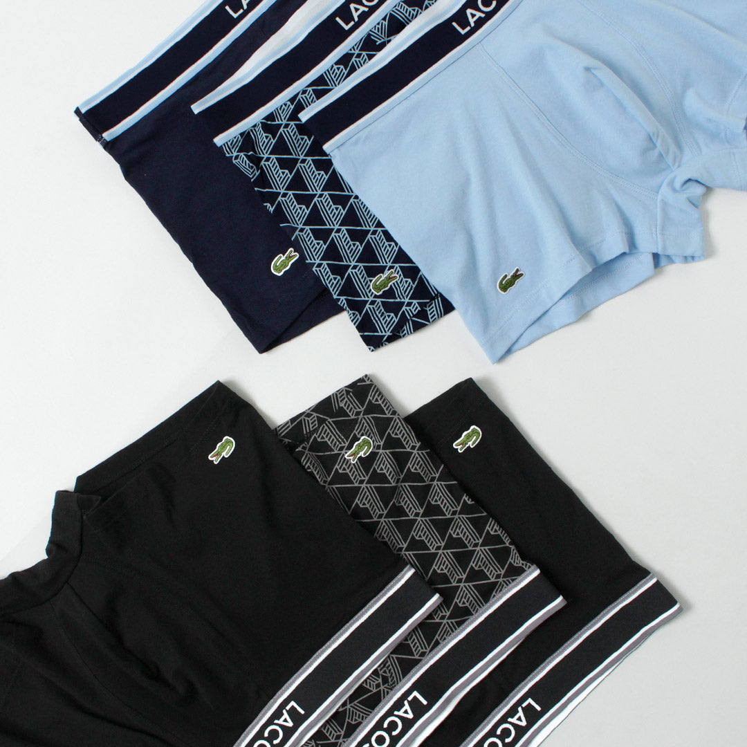 LACOSTE / Lot de 3 boxers en coton stretch monogramme et uni